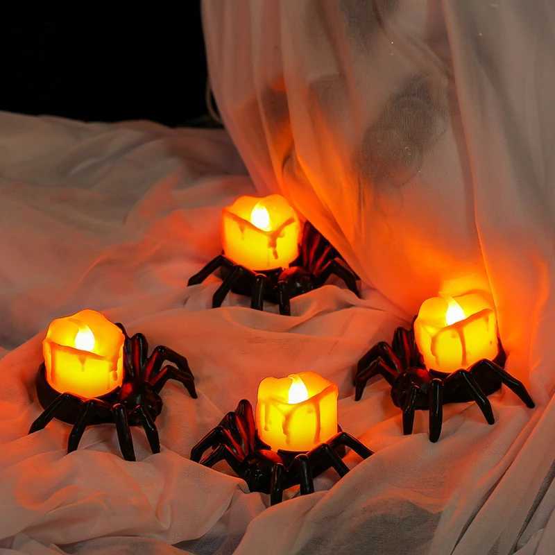 12Pcs LED Electronic Candle Light Plastic Spider Pumpkin Lantern Flameless Candle light for Halloween Party Decor Horror Props C251122