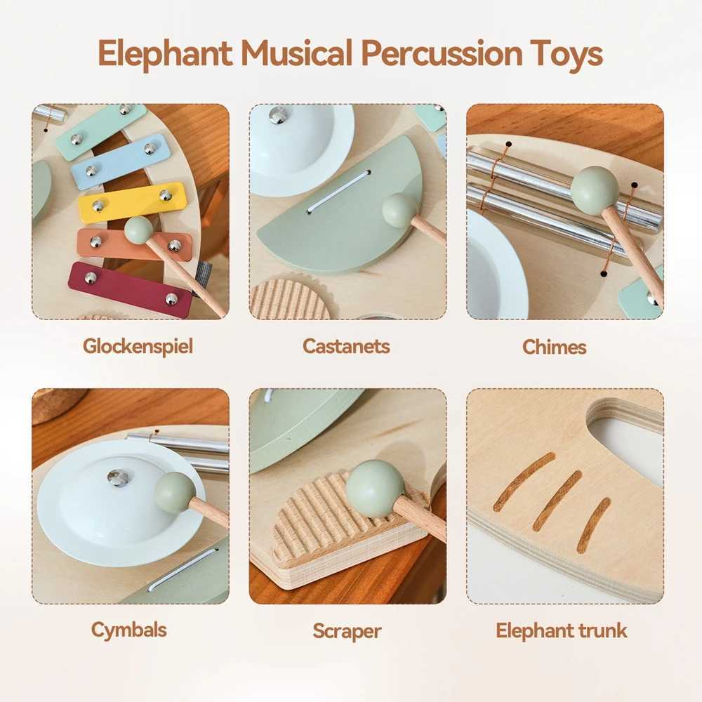 Wooden Orff Music Instruments Xylophone Drum Kit Montessori Educational Music Table Toys for Kids Elephant Baby Music Toys Gifts C250913