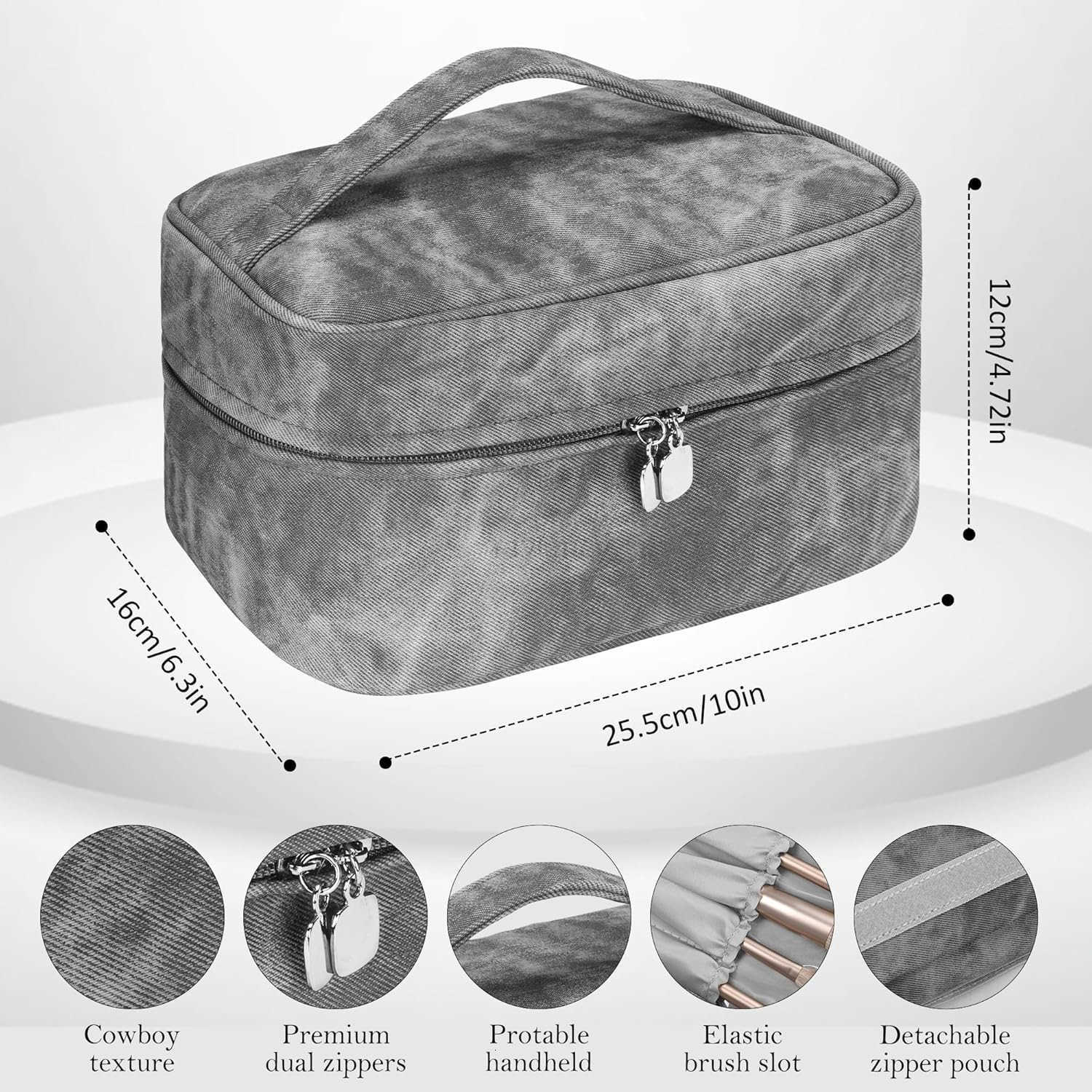 Bag Portable Cosmetic Bag Large Capacity Travel Makeup Case OrganizerStylish DenimLook Toiletry Bag for Women Girls With Handle and Removable PouchW25