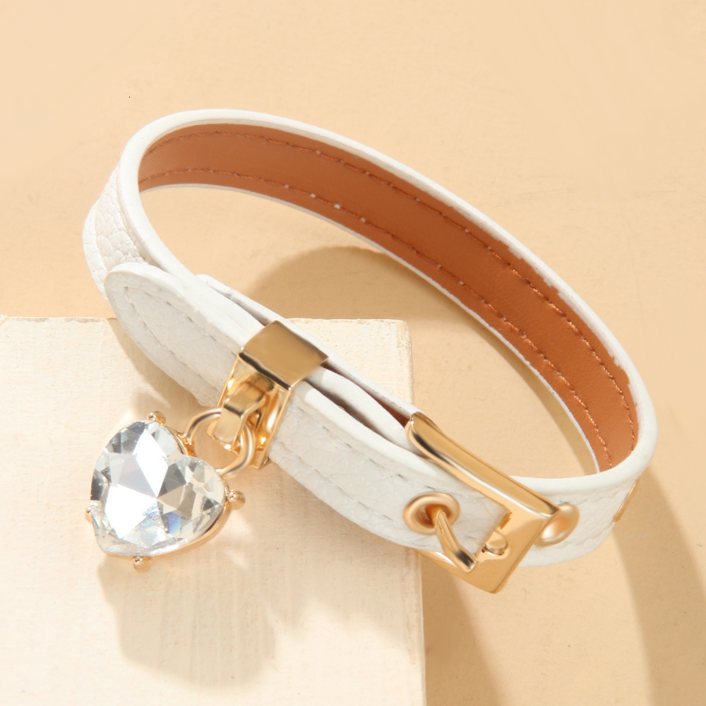 Fashion Multi-color Light Simple Heart-shaped Rhinestone Soft Leather Inlaid with Rhinestones High-end Bracelet ddmymoon