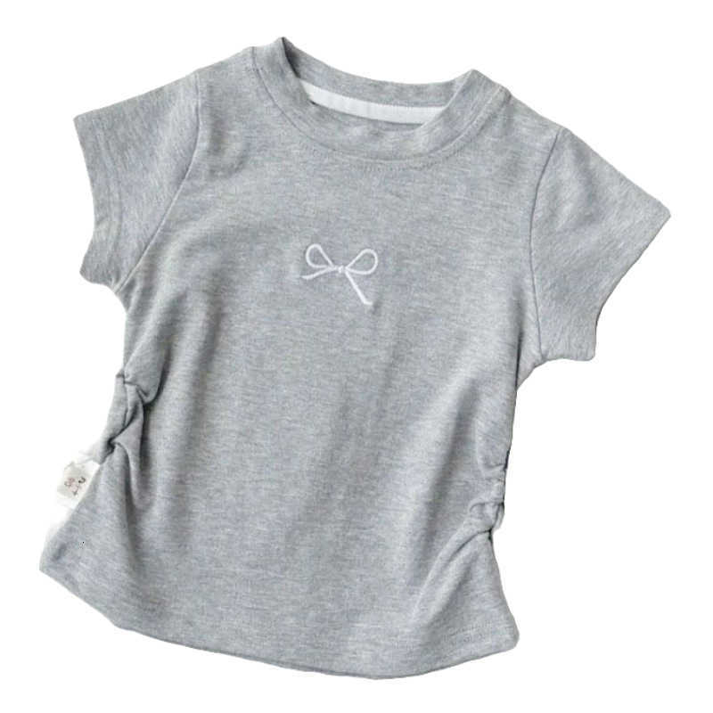 Girls Short Sleeve Slim Fit Cotton T-shirt Embroidered Bow Sweet Princess Style Top Shangqiu Children's Clothing