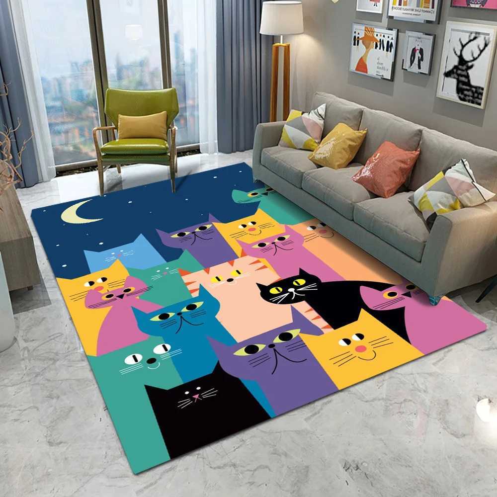 Abstract Art Cute Cat Kitten Carpet Living Room Sofa Bedroom Study Kitchen Entrance Door Mat Nonslip Cool Home Decoration Rug C250913