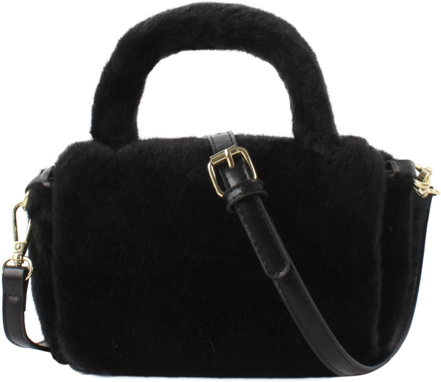 Women Faux Fur Winter Fashion Shoulder Bag Barrel Shape Drawstring Satchel PurseW250913