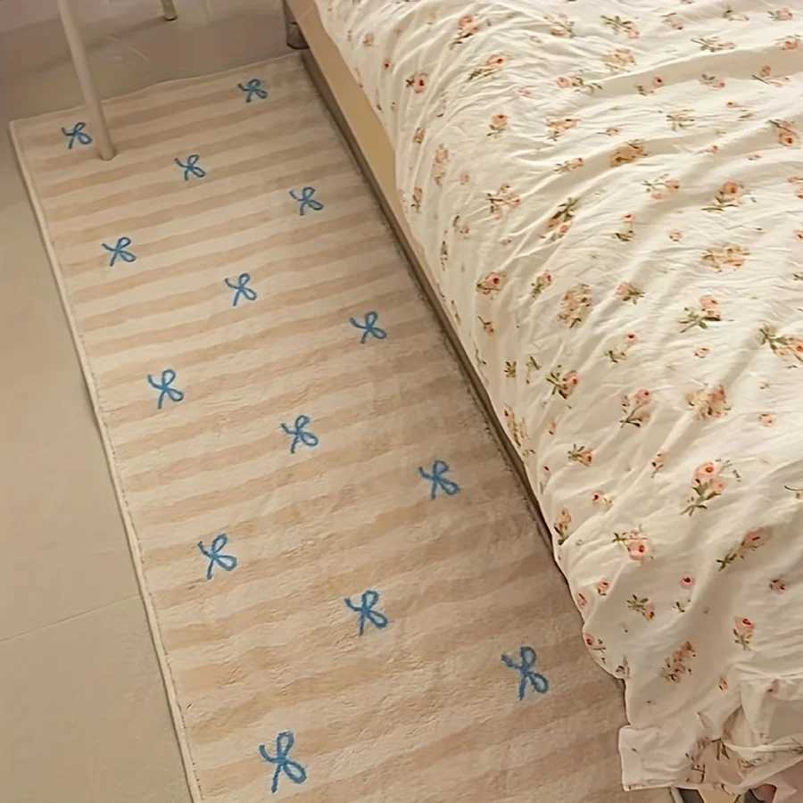 VIKAMA Cute Bow InsStyle Short Shaggy Carpet Bedroom Study Decorative Carpet Bedside Rug Bay Window Pad Home Decor C250913