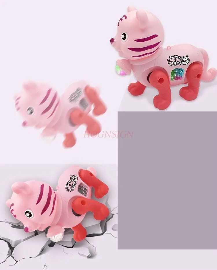 Electric leash cartoon tiger glowing music little flower cat childrens toy can run and walk C250913