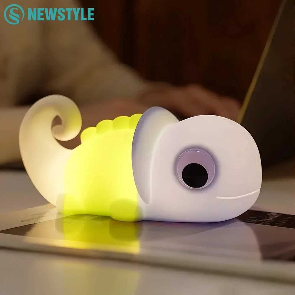 Soft Chameleon Silicone Night Light Rechargeable Nursery Sleeping Lamp Novelty 7 Colors Tap Bedside Lamp For Christmas Gifts C250913