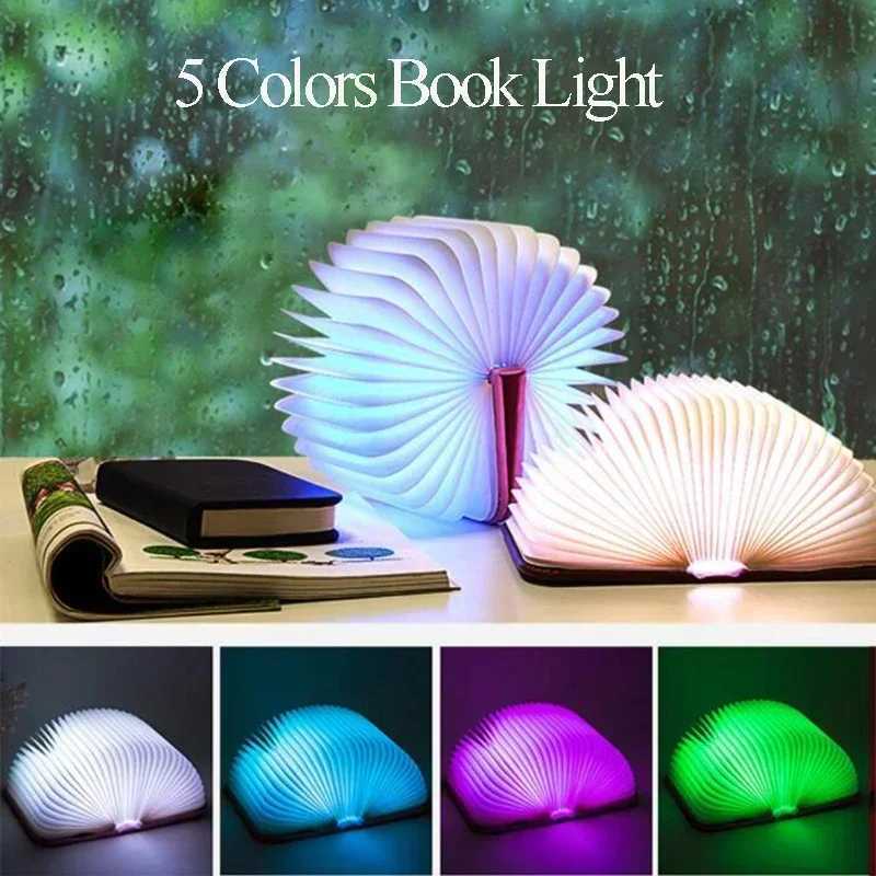 3D Folding Creative LED Night Light RGB Color USB Recharge Wooden Book Light Decor Bedroom Desk Table Lamp for Kid Brithday Gift C250913