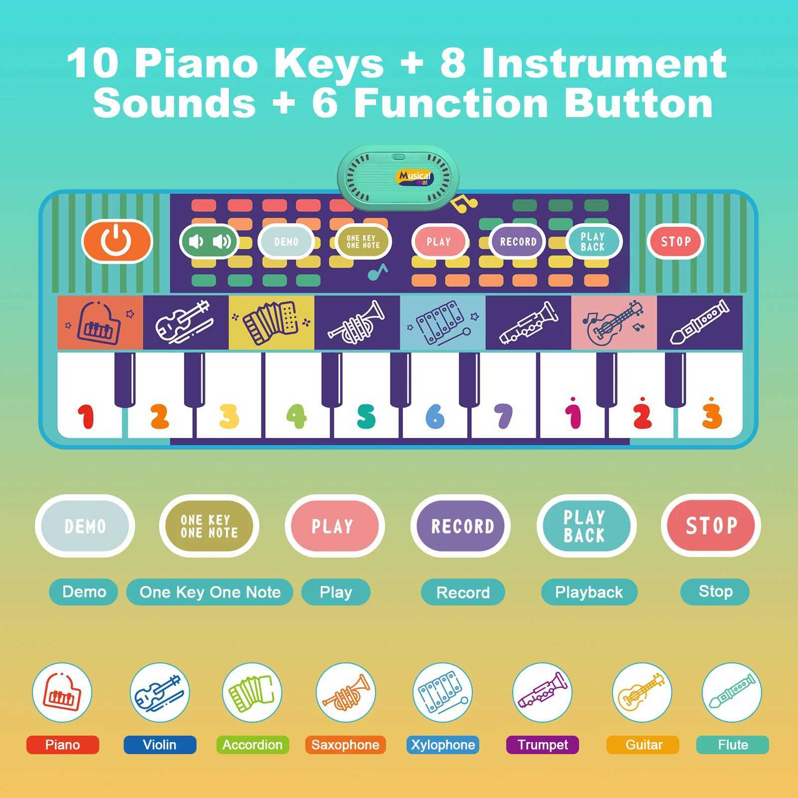100x36cm Musical Piano Mat Floor Keyboard Musical Carpet Toddle Mat with 8 Instrument Sounds Baby Mat Educational Toys for Kids C250913