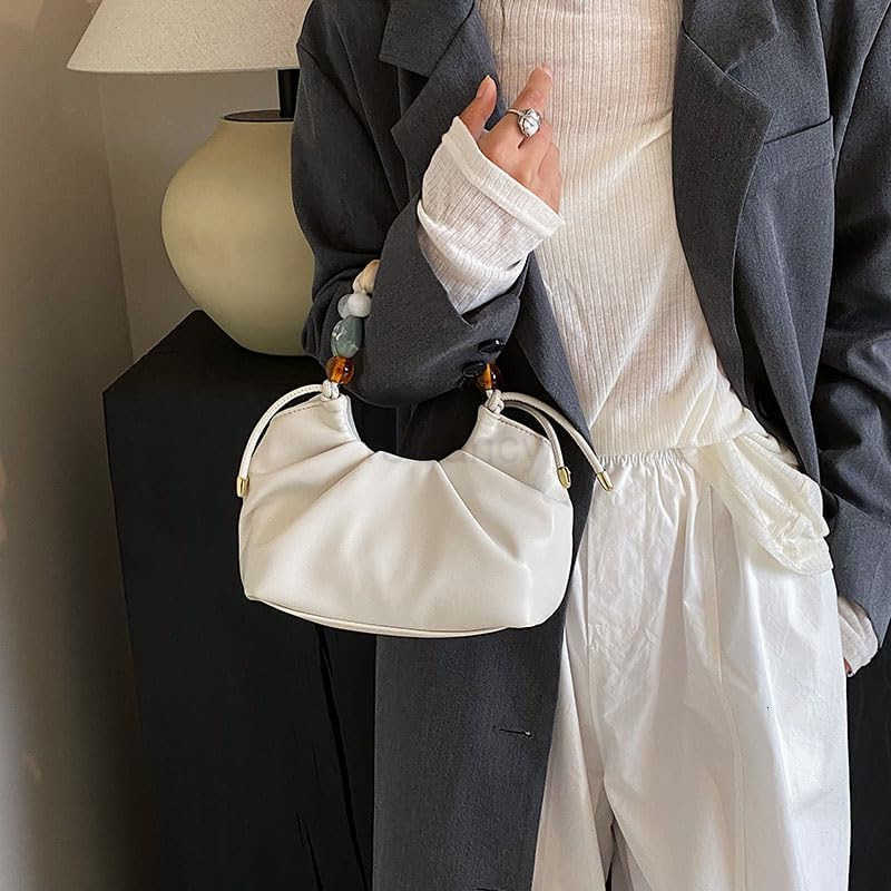 Women Top Handle with Colorful Beads Handbag Classic Soft Vegan Leather with Detachable Shoulder Strap SmallW250913