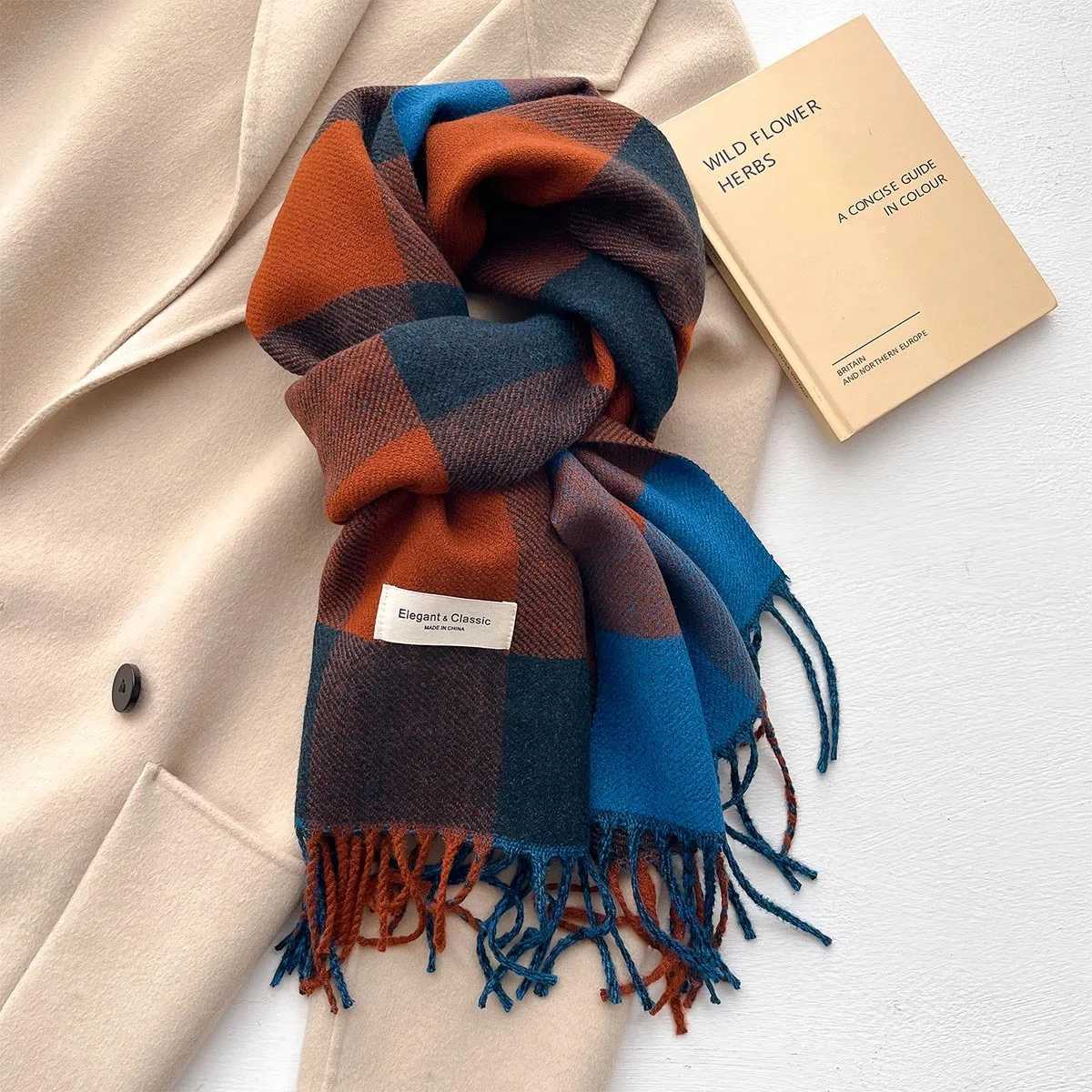 New Fashion Plaid Neckerchi Winter Warm Cashmere Scarf for Wen Girls Long Shawls and Wraps Thick Scarf With ic Tassels G250912