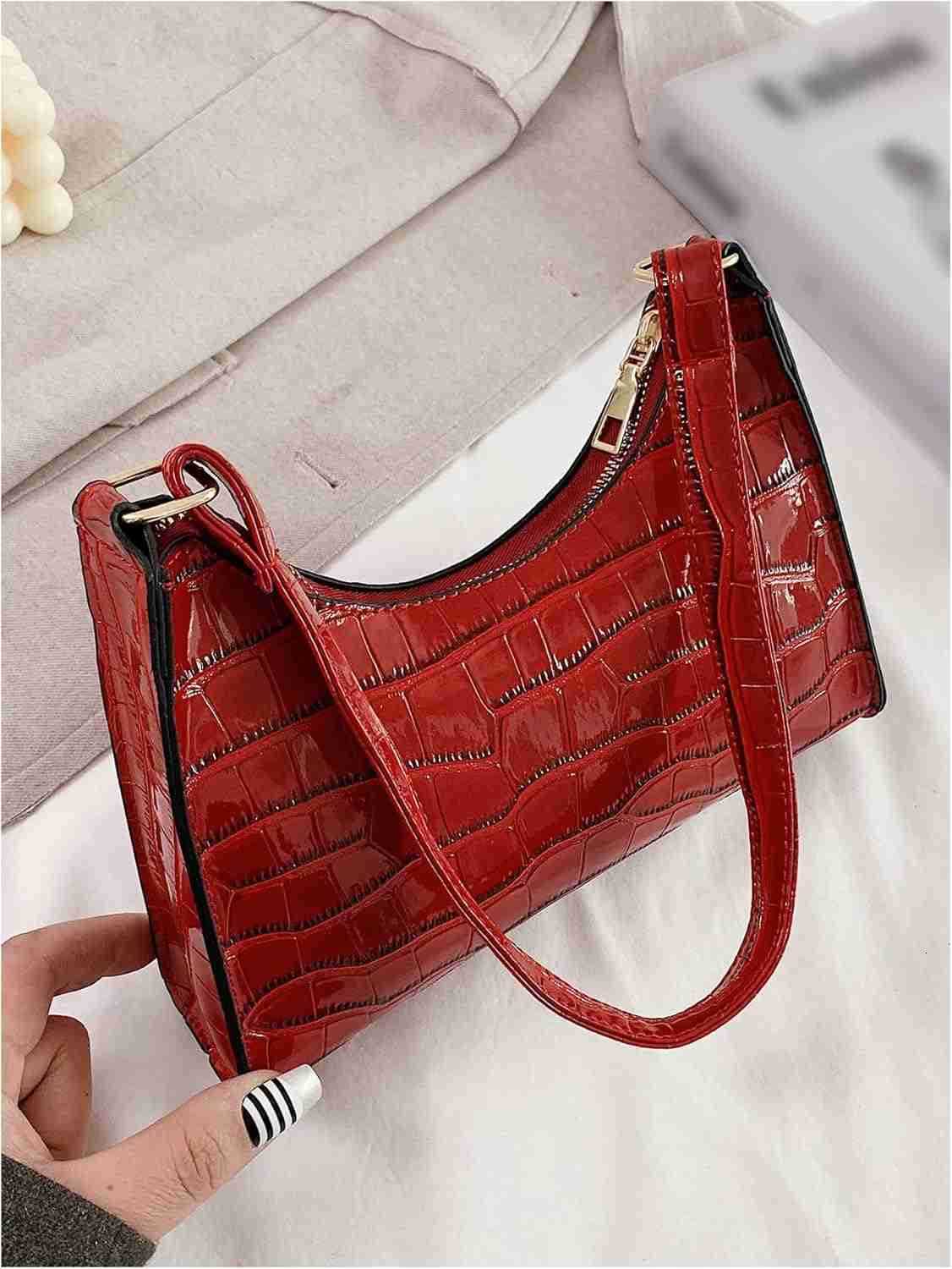 Womens PU Leather Underarm Bag Zipper Shoulder Handbags Top Handle PurseW250913