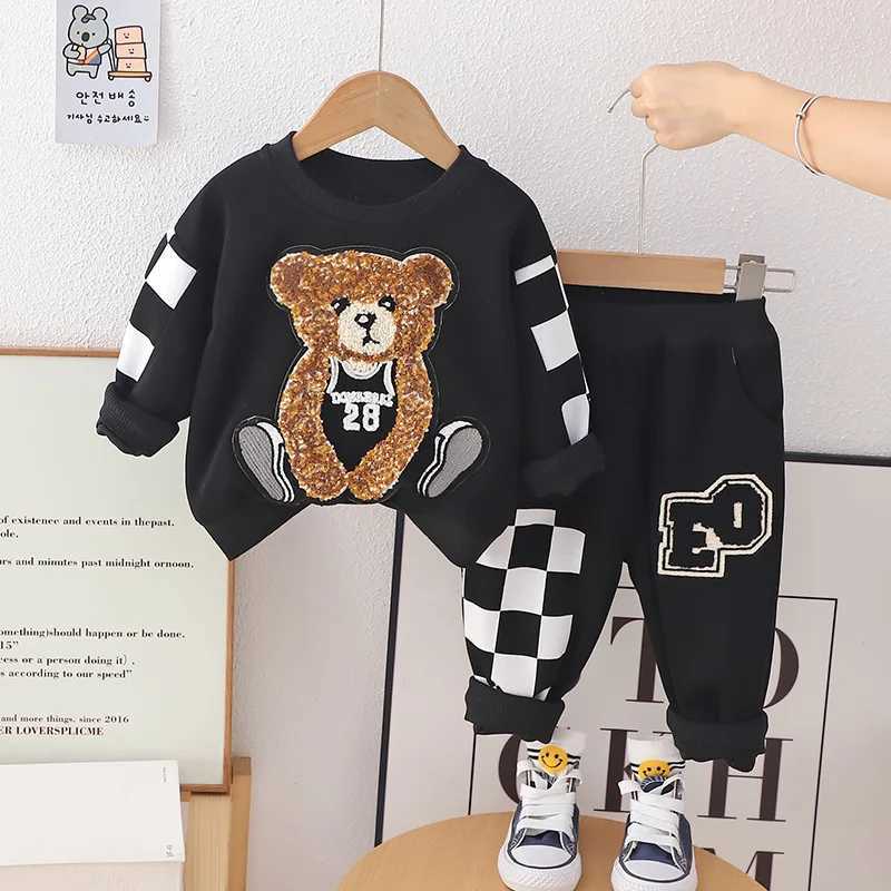 Spring Baby Girl Boy Embroidery Clothes Set Children Sports Cartoon Bear Sweatshirt Top and Pants Bottom Suit Cotton Tracksuit C250913