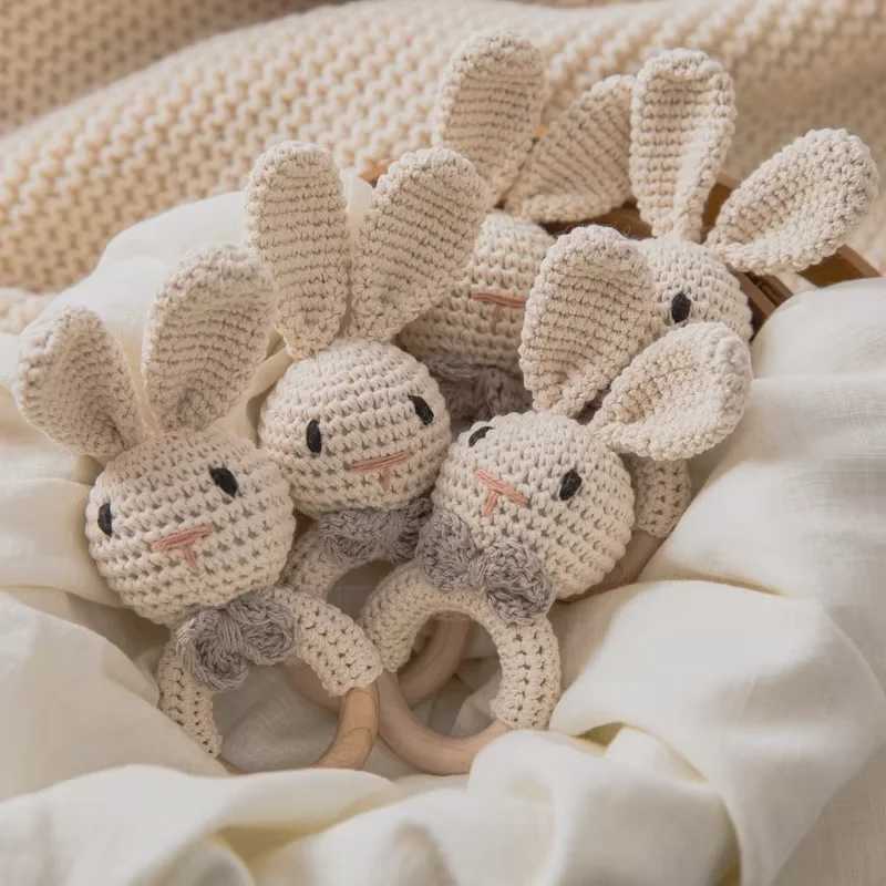 Baby Crochet Rattle Wooden Teether Toy BPA Free Wood Rodent Rabbit Rattle Baby Mobile Play Gym Newborn Educational Music Toys C250913
