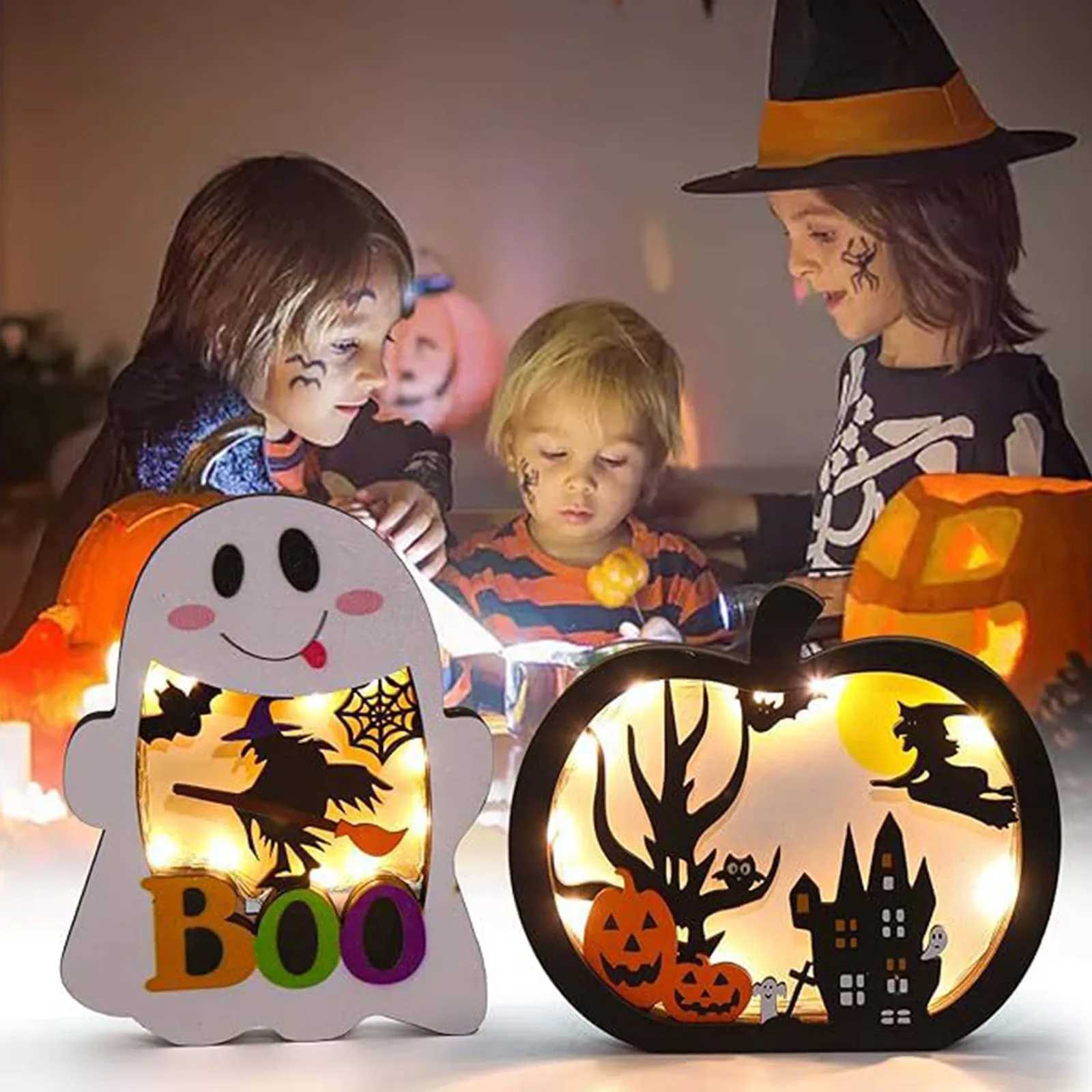 Halloween Theme Pumpkin Wooden Table Lamp with LED Lights Terrifying Party Room Decoration Holiday Unique Gift for Friend C250913