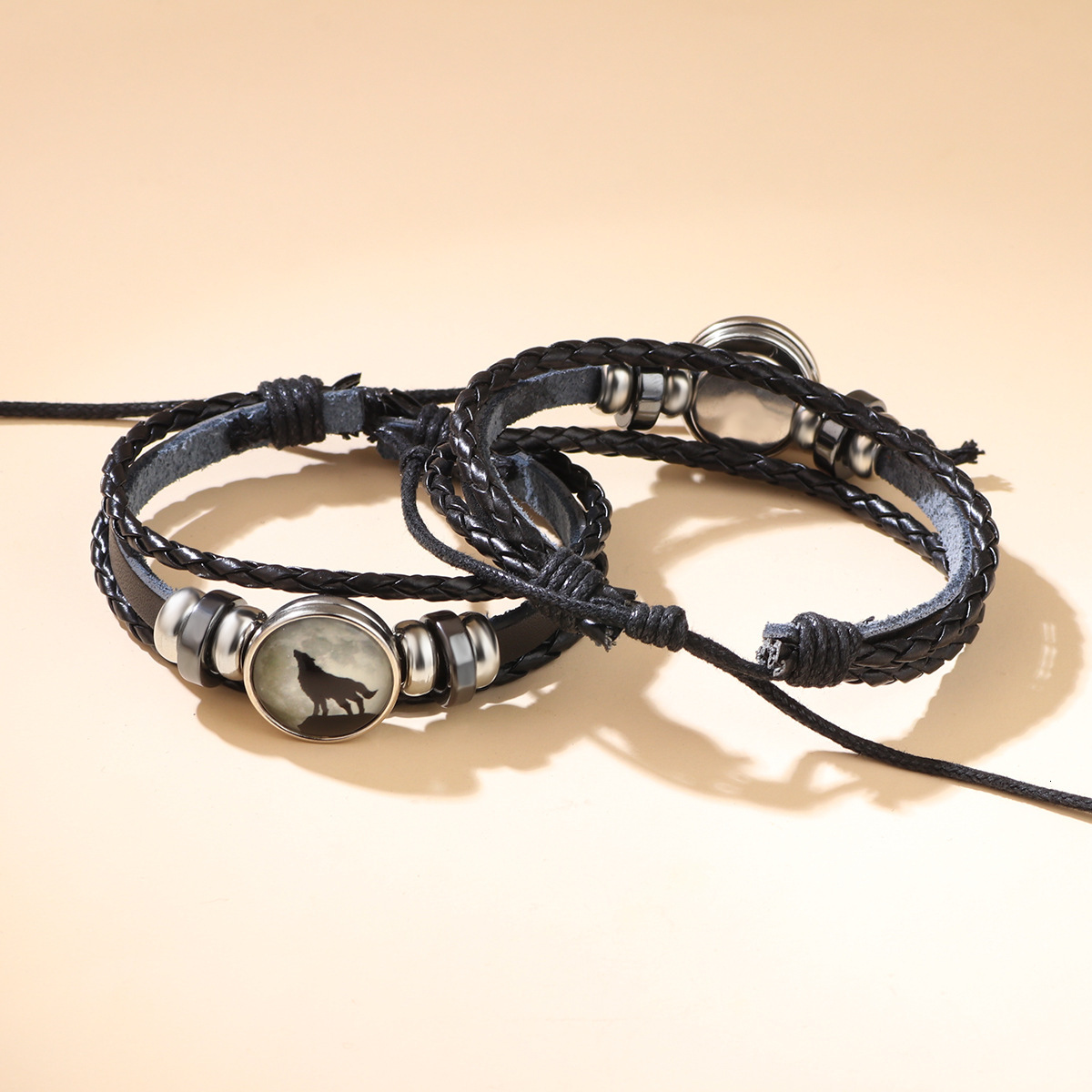 New Luminous Animal Wolf Series PU Trendy Adjustable Rope Leather Bracelet for Men and Women ddmymoon