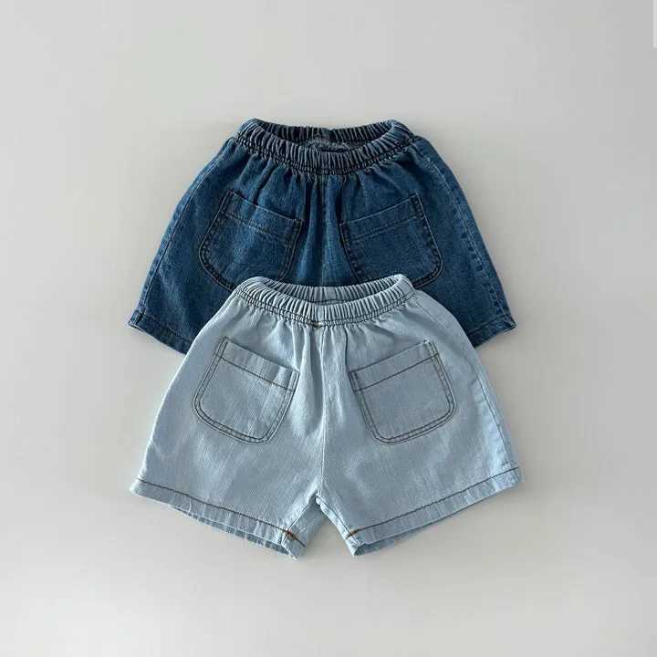Summer childrens set solid color denim boy short sleeved top and shorts set fashionable girl baby cardigan denim jacket set C250913
