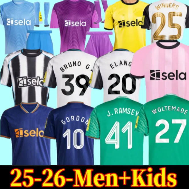25 26 TONALI NEWCASTL E soccer jerseys BLACK ELANGA 2025 2026 BARNES BRUNO G. Gordon WISSA Football Shirt Home Away Botman fans Woltemade kids kit
