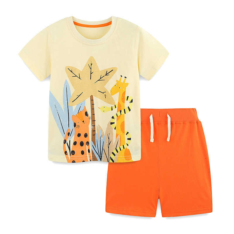Summer New Children's Set Wind Print Embroidery Boys' Short Sleeve Two-Piece Set Label