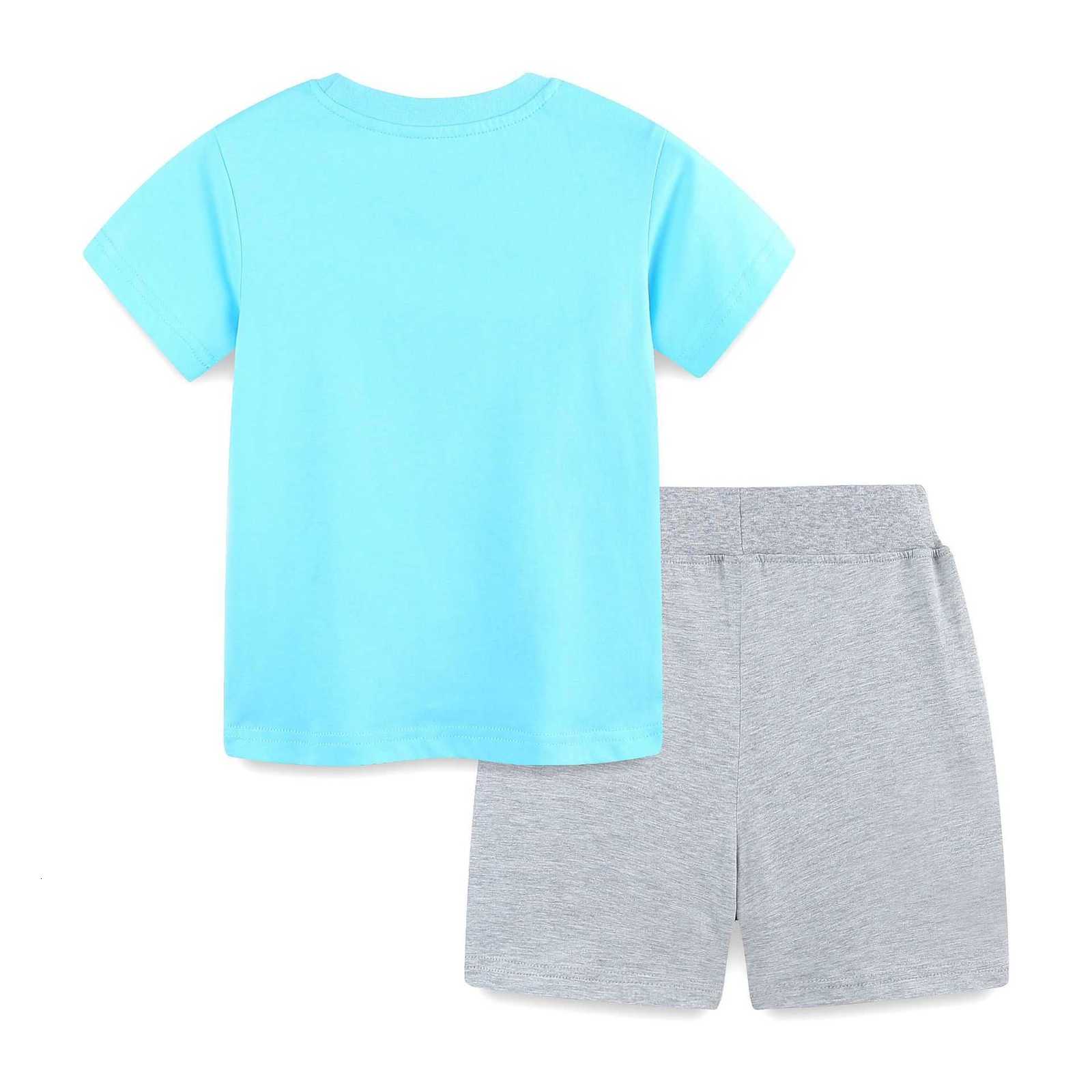 Children's Summer New Cartoon Shark Boys' Knitted Cotton Outfit 2-Piece Set