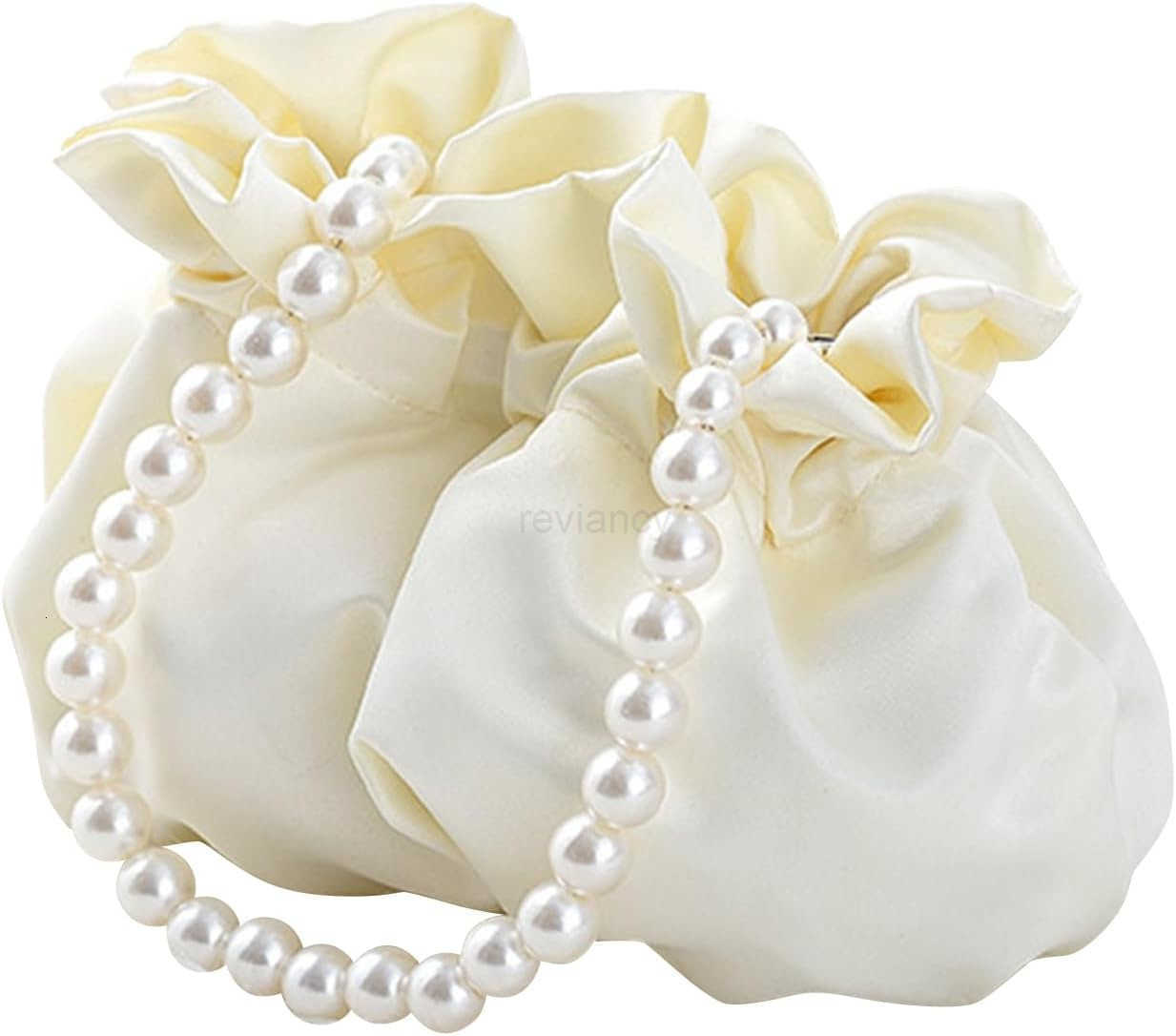 Small Wristlet Purses Mini Bucket Bag Women Hobo Bag with Faux Pearl Chain RedW250913