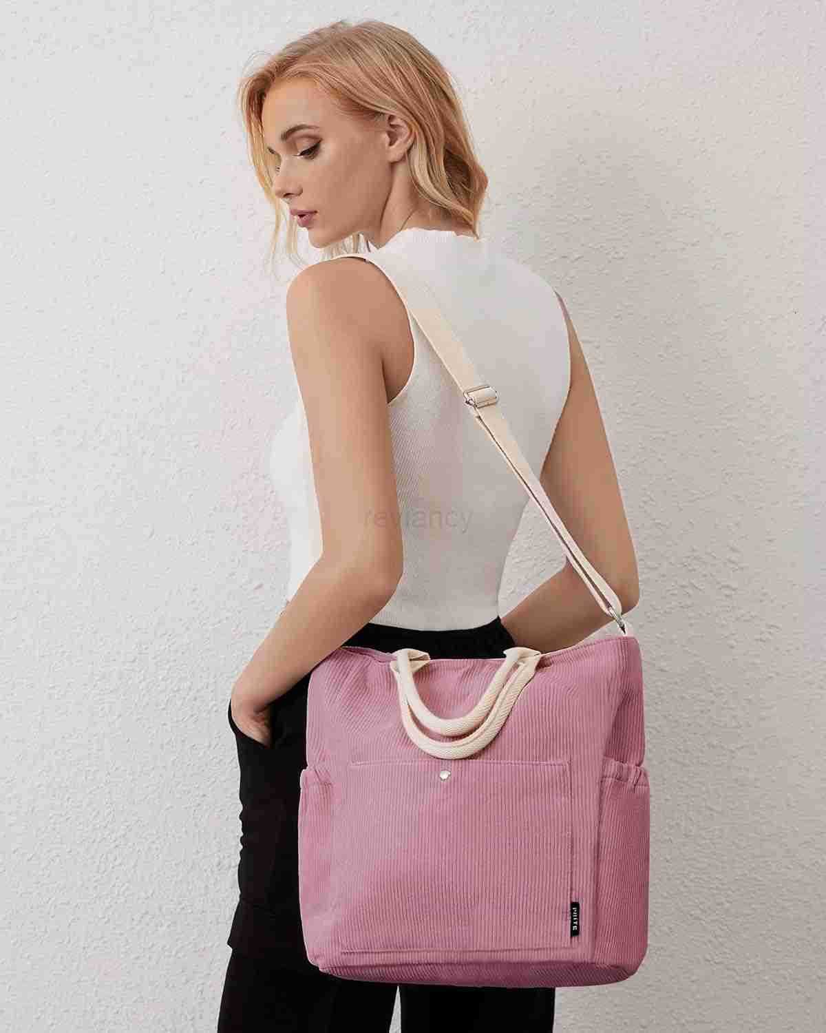 Corduroy Tote Bag for Women Large Crossbody Hobo Shoulder Bag with Pockets Tote Handbag for WorkCollegeShoppingW250913