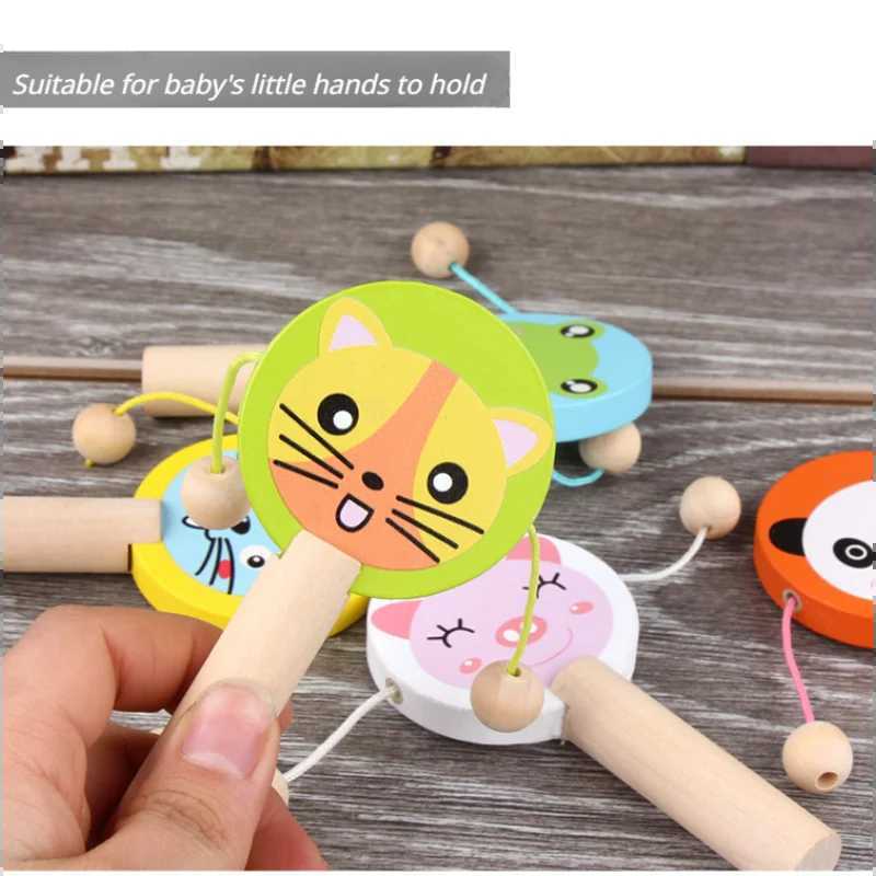 Kids Cartoon Wooden Rattle Drum Handle Clapping Castanets Board For Baby Musical Instrument Preschool Early Educational Toys C250913