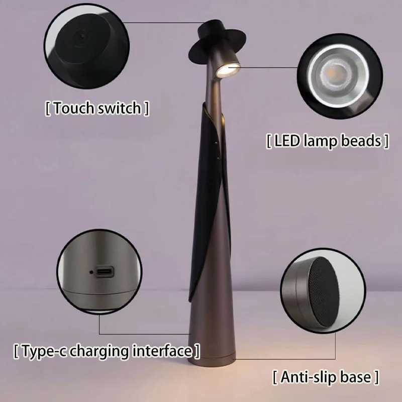 LED Table Lamp USB Rechargeable Atmosphere Lamp Bedroom Bedside Lamp Top Touch Dimming Study Lamp Light Night Portable Desk Lamp C251122
