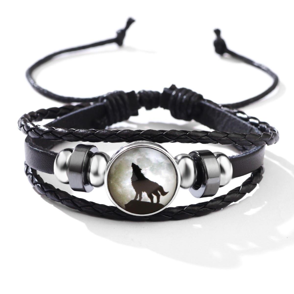 New Luminous Animal Wolf Series PU Trendy Adjustable Rope Leather Bracelet for Men and Women ddmymoon