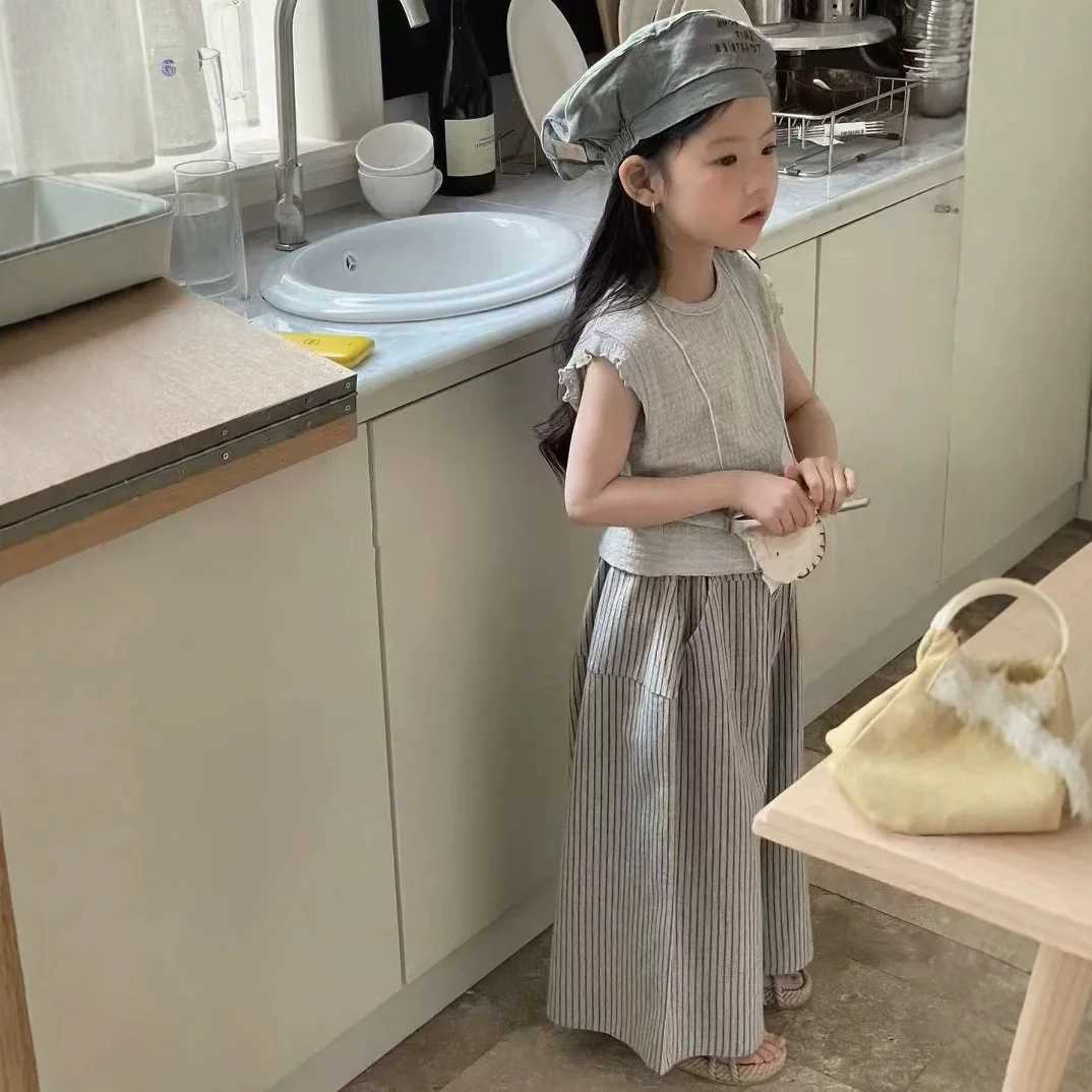 Girls Spring Summer Set Japanese and Korean Style Veststriped Pants Mosquito Repellent Pants Fashionable Childrens Clothing C250913