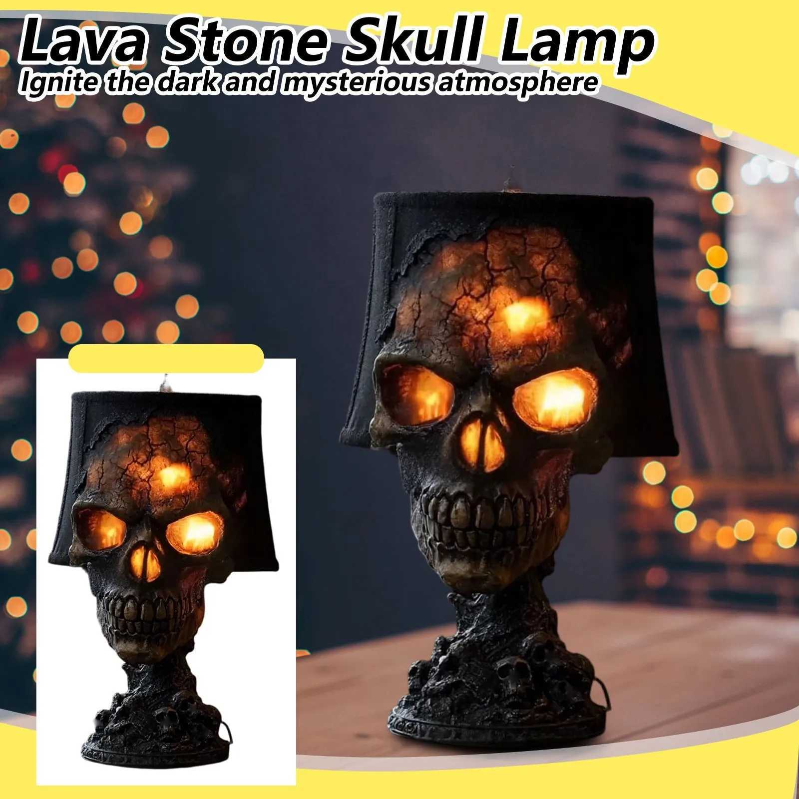 Natural Obsidian Glowing Skull Lamp Horror Halloween Night Light Hand Carved Crystal Stone Decor Moody Dark Fantasy Gift C250913