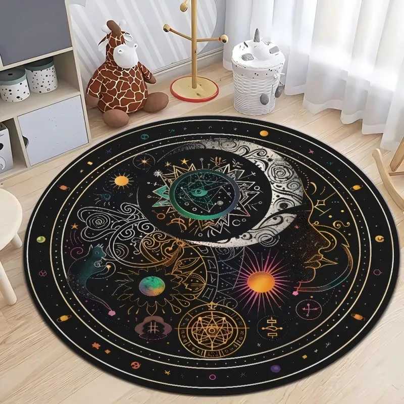 Astrology Moon Stars Print Round Area Rugs Home Carpet Non Slip Washable Rug Kitchen Living Room Bedroom Dining Room Floor Mat C250913
