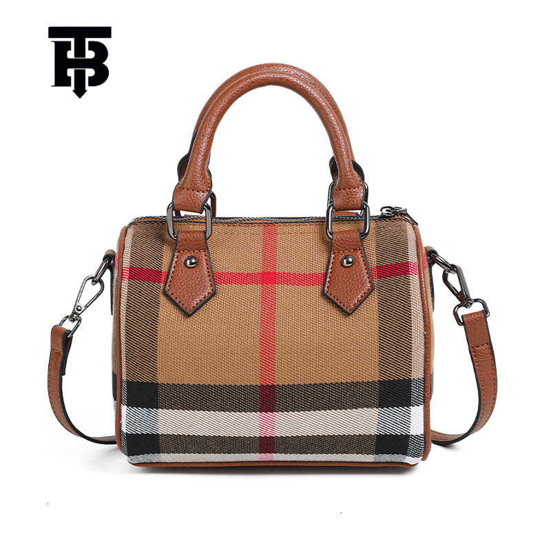 TB BHULAMTE Designer Bag Canvas Luxury bag Plaid Genuine Leather Boston Pillow Bag Handbag Stylish Single Shoulder Crossbody Women's Bag Portable