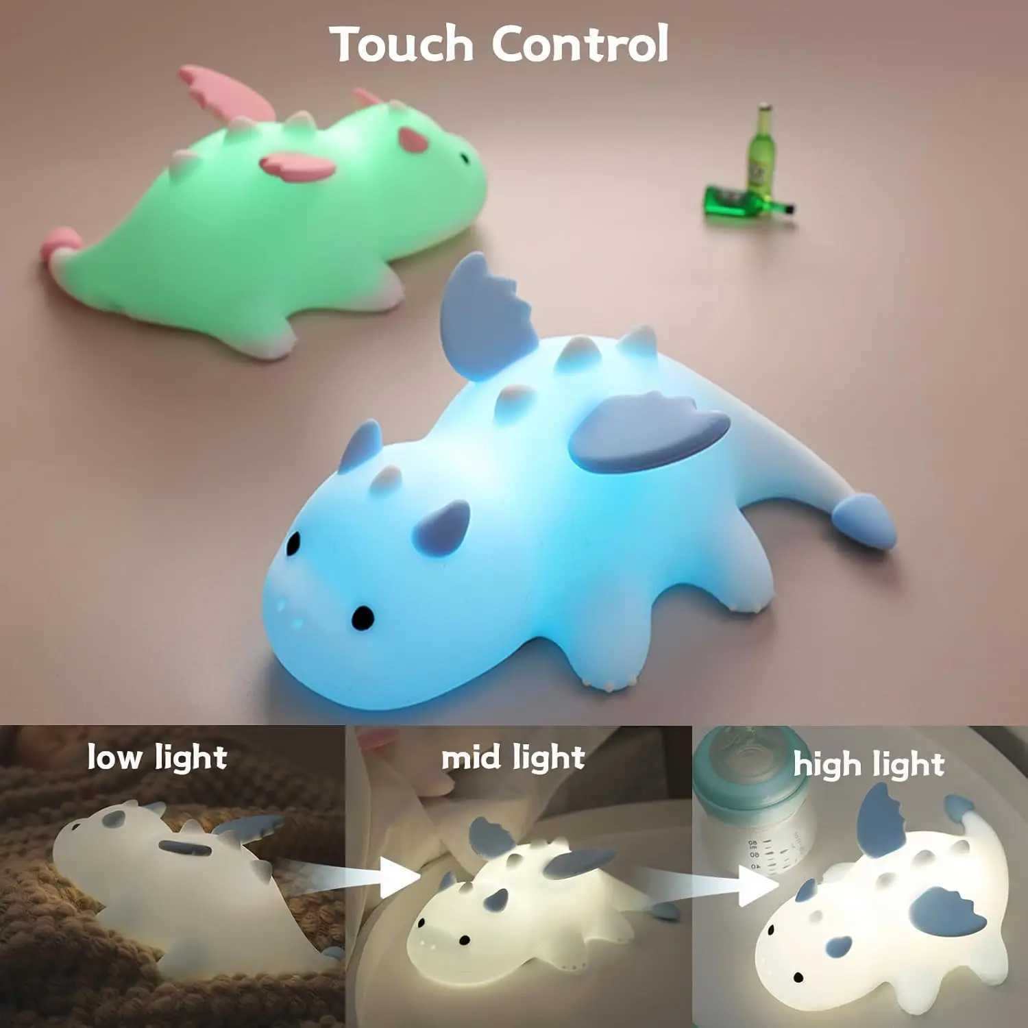 Cute Baby Dragon Night Light Rechargeable Silicone Nursery Sleeping Lamp Touch Control Diming Nightlights for Baby Room Decor C250913