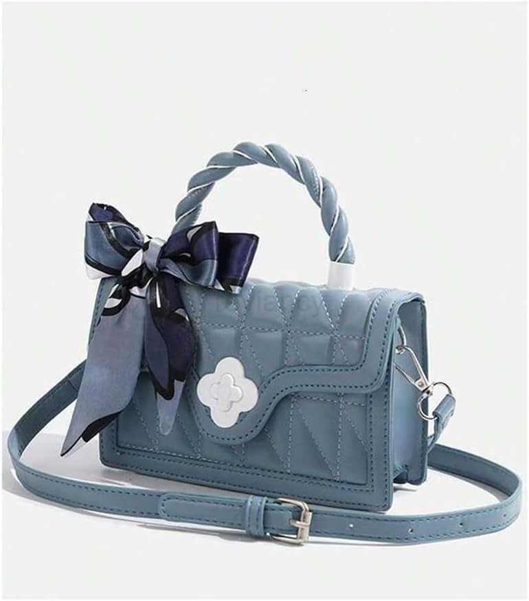 Womens Vintage Crossbody Bags Top Handle Square Flap Satchel Purses with RibbonW250913