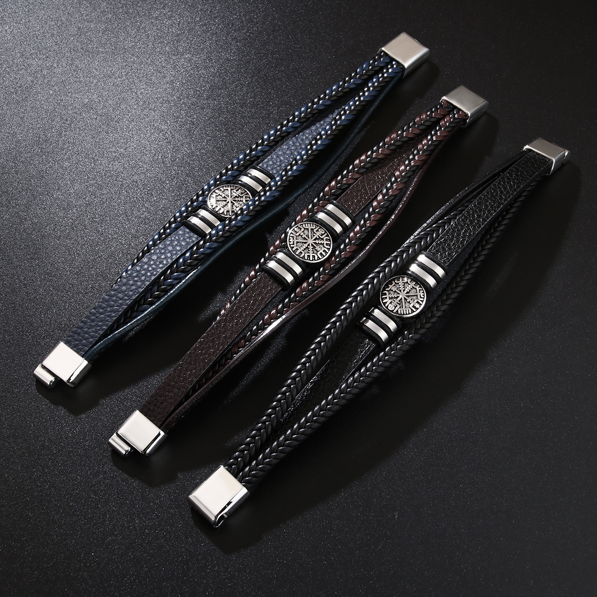 Woven Leather Rope Punk Style Multi-layer Men's Fashion Trend Compass Personality Bracelet ddmymoon
