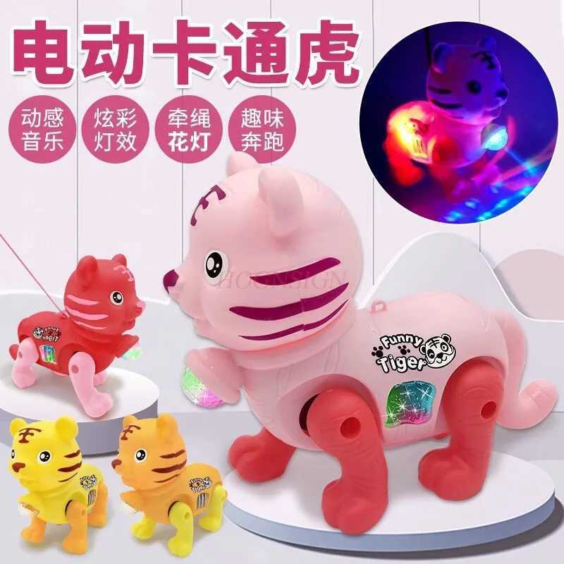Electric leash cartoon tiger glowing music little flower cat childrens toy can run and walk C250913