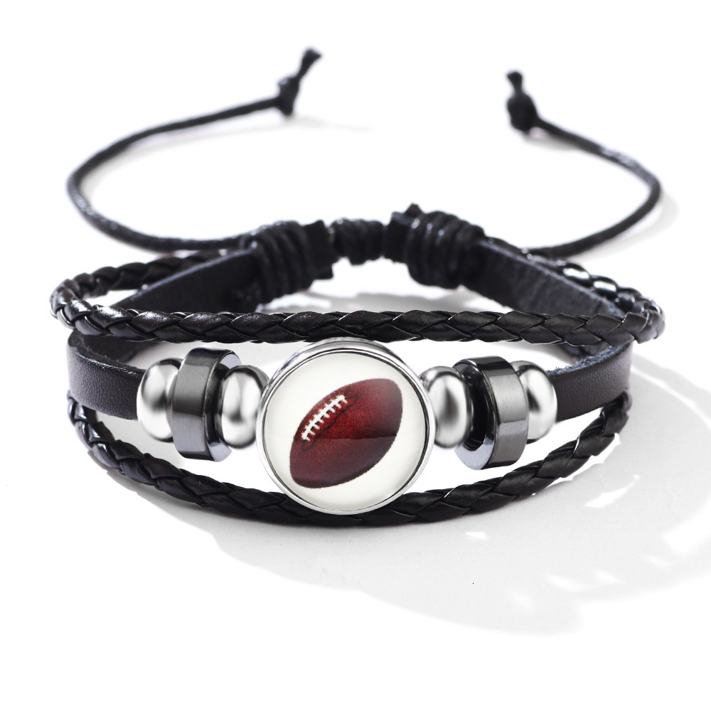 Luminous Leather Basketball Football Baseball Cowhide Woven Bracelet Glass Buckle Fluorescent Wristband ddmymoon