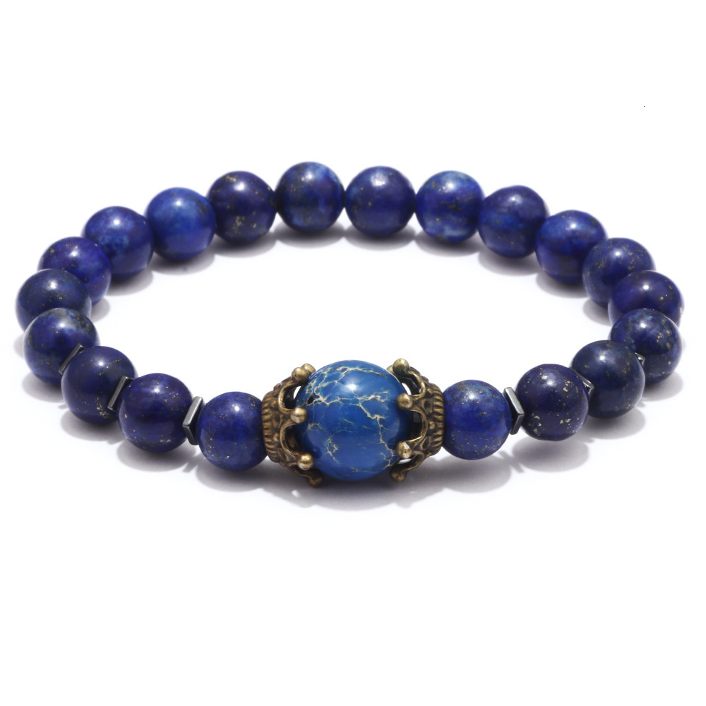 Classic Punk Style Tiger Eye Volcanic Map Stone Men's Crown Elastic Bracelet ddmymoon