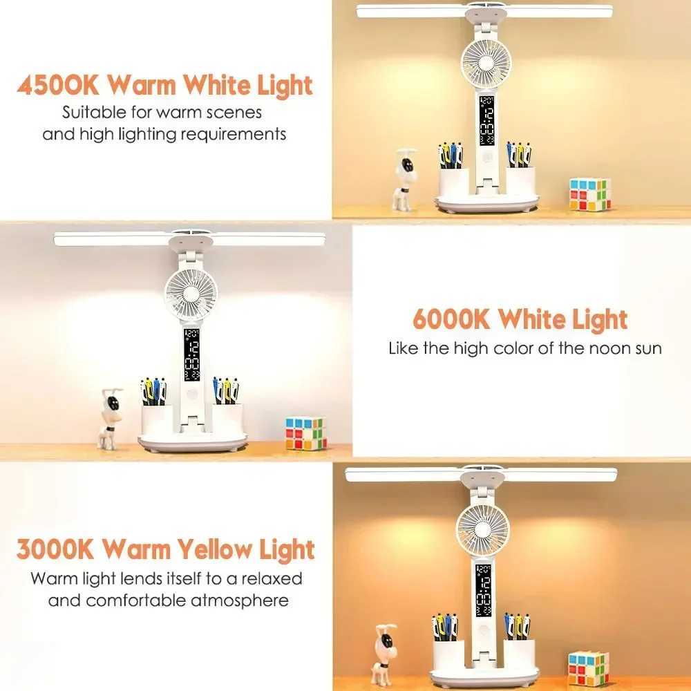 Table Lamp with Fan for Student Studying LED Desk Lamp with Pen Holder Multifunctional Touch Night Light Rechargeable C251122