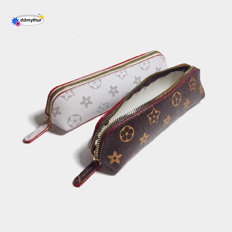 wholesale Simple Printed Pattern Brown Classic Vintage Leather Case Large Capacity Pencil Bag Bun Style 250818 ddmythur