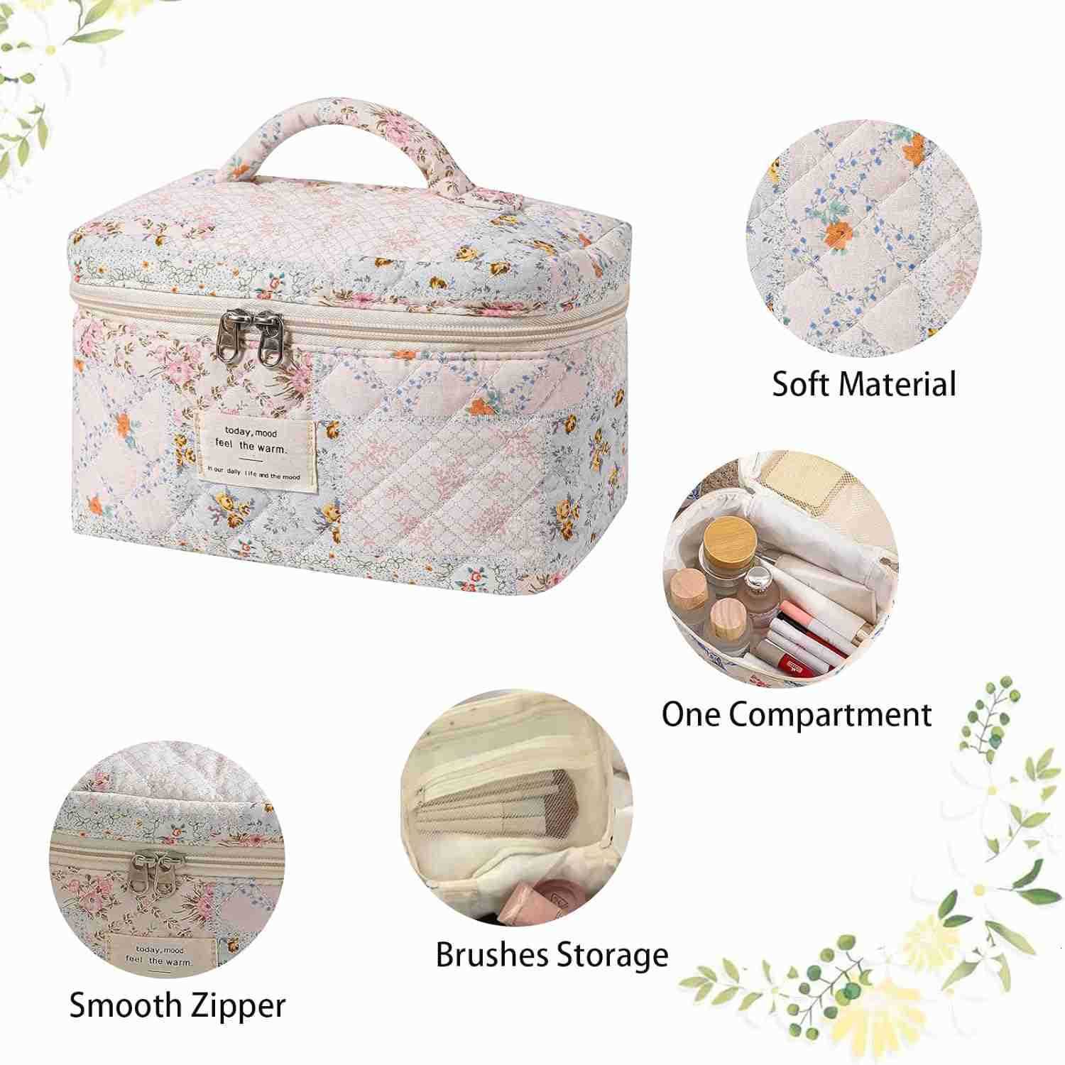 Makeup Bag Large Capacity Cute Cosmetic Bags for Women Floral Coquette Aesthetic Patchwork Travel Toiletry Make Up Organizer BagW250913