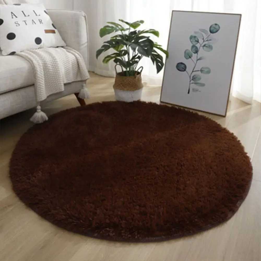 New Soft Plush Living Room Rugs Non Slip 40cm Furry Carpet Solid Color Thickened Round Carpet For Living Room Home Decor Bedroom C250913