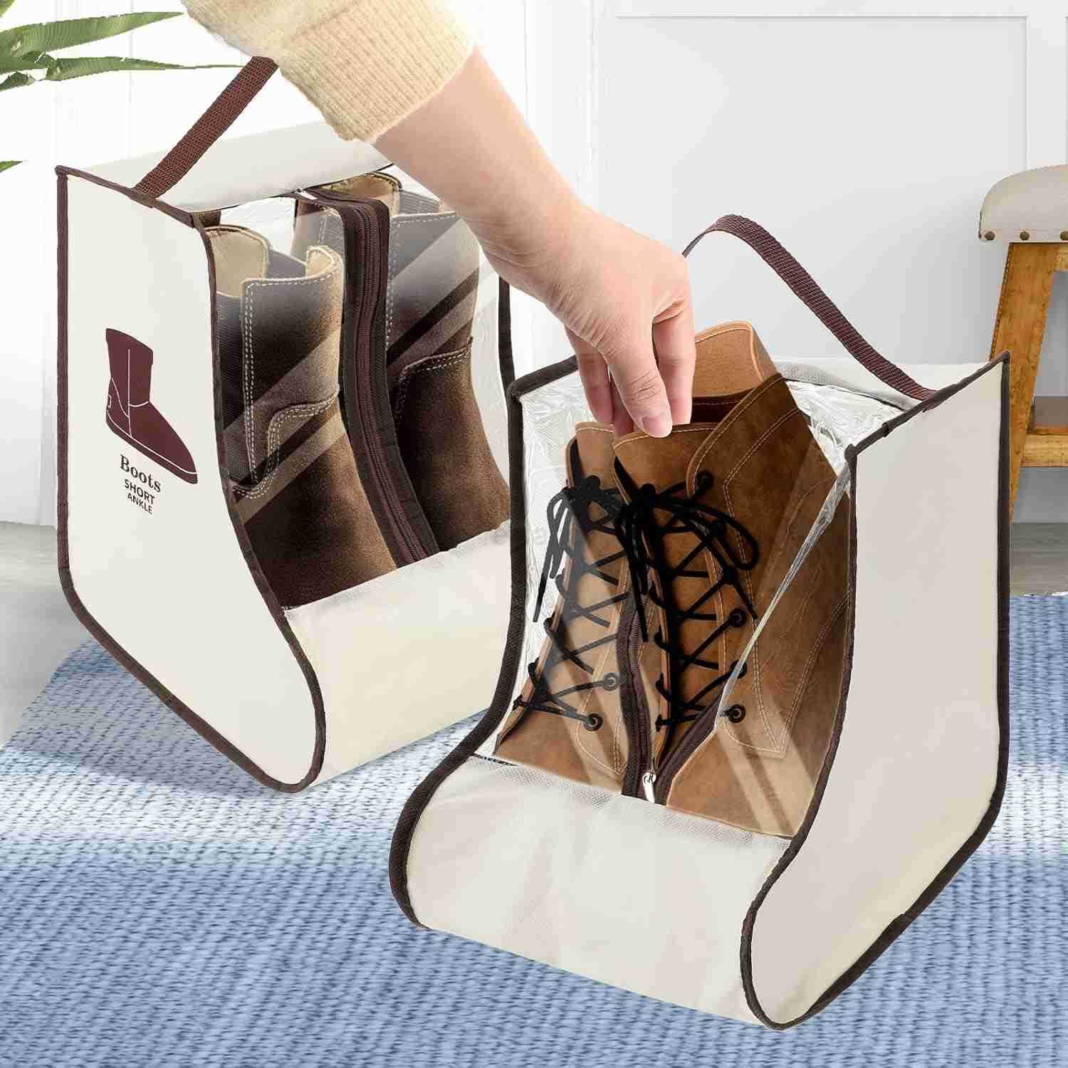 2 Set Boot Storage Bag Portable Boots Protector Bag Dust Proof Travel Shoe Bags with Handle Boots Organizer for Packing Travel and Daily Use ShortW250