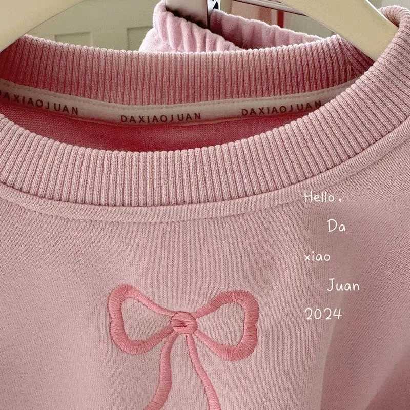 Girls Sweet Sets Children Fashion Long Sleeve Suits Spring Autumn Fashionable Motion Bow PulloverPants 2Pcs Outfits C250913