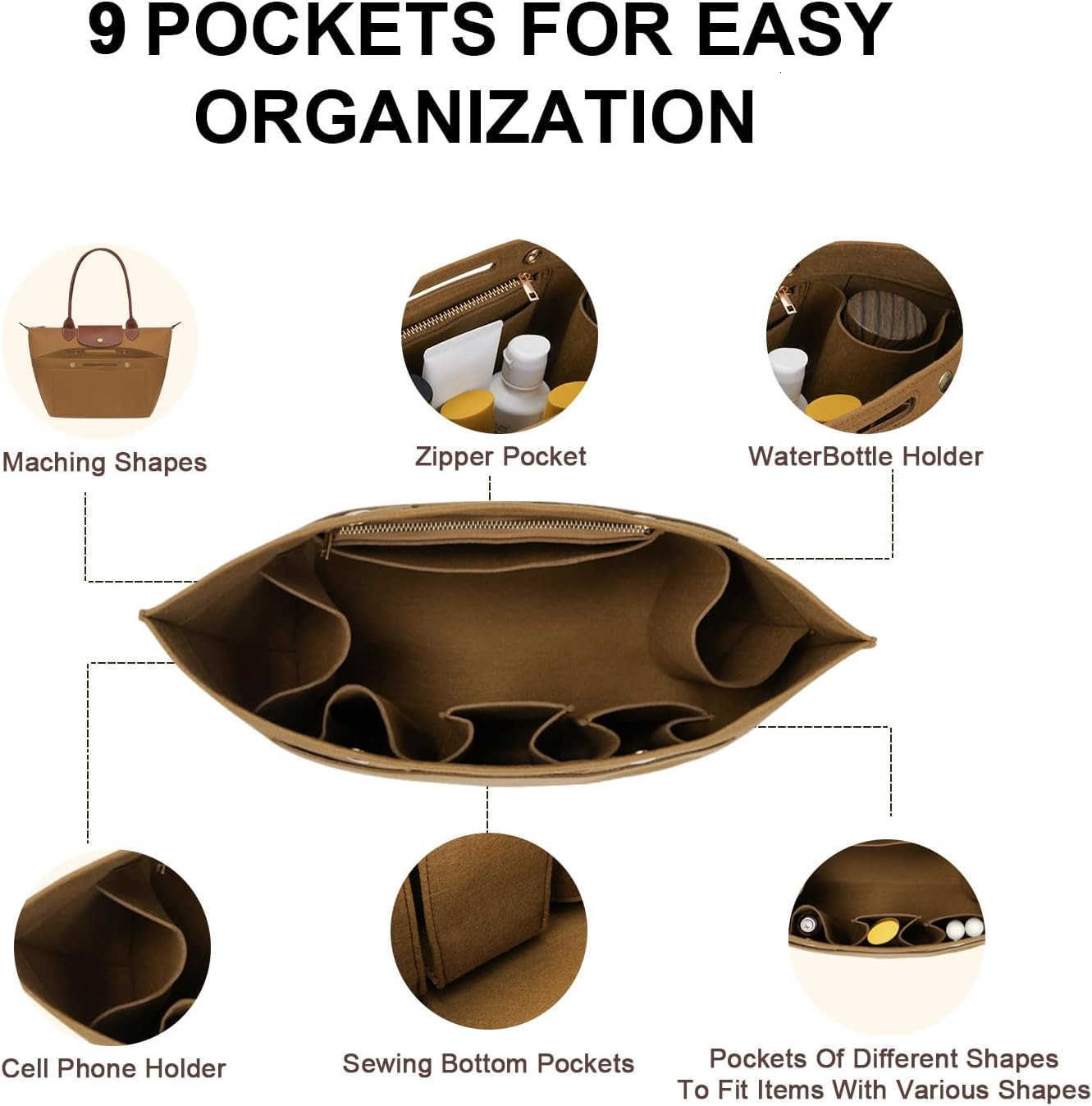 Purse Organizer Insert for LE PLIAGE Top Handle Beige SmallW250913