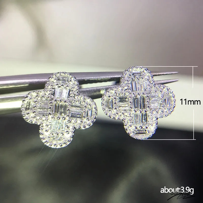Sier Tone Clover - Shaped Stud Earrings With Baguette Rhinestone Accents Elegant Party Gift For Her High Quality And Sparkling Jewelry ddmyapr