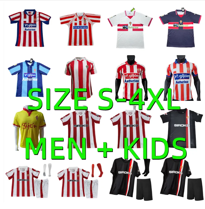 25 26 Sporting de Gijon Mens Retro Soccer Jerseys 86 87 94 95 02 03 08 09 15 16 Retro GUERRERO BILIC NERU HALILOVIC Home Vintage Football Shirt 2025 2026 Uniform