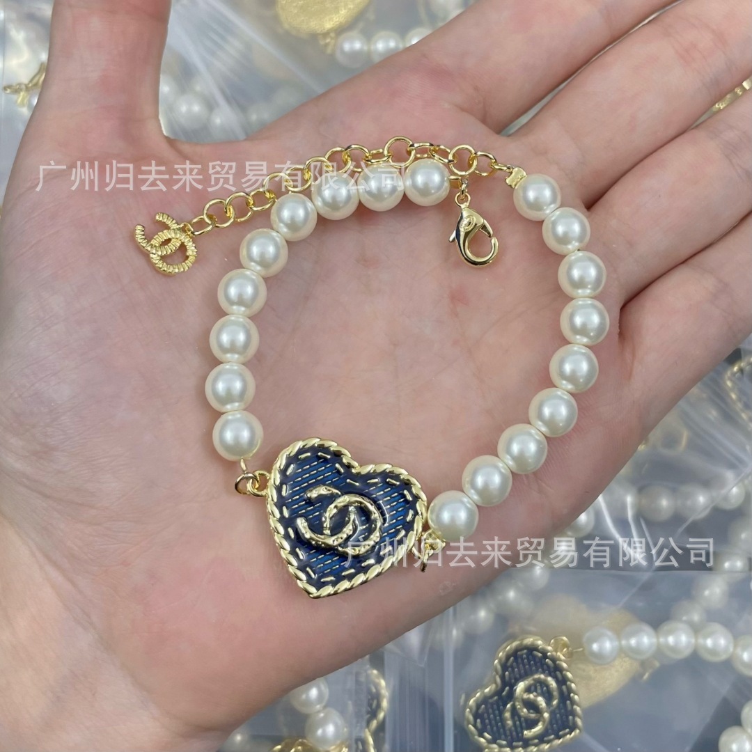 designer luxury jewelry for men women gold silver woman double c blue heart denim pearl bracelet classic versatile channels chanelly