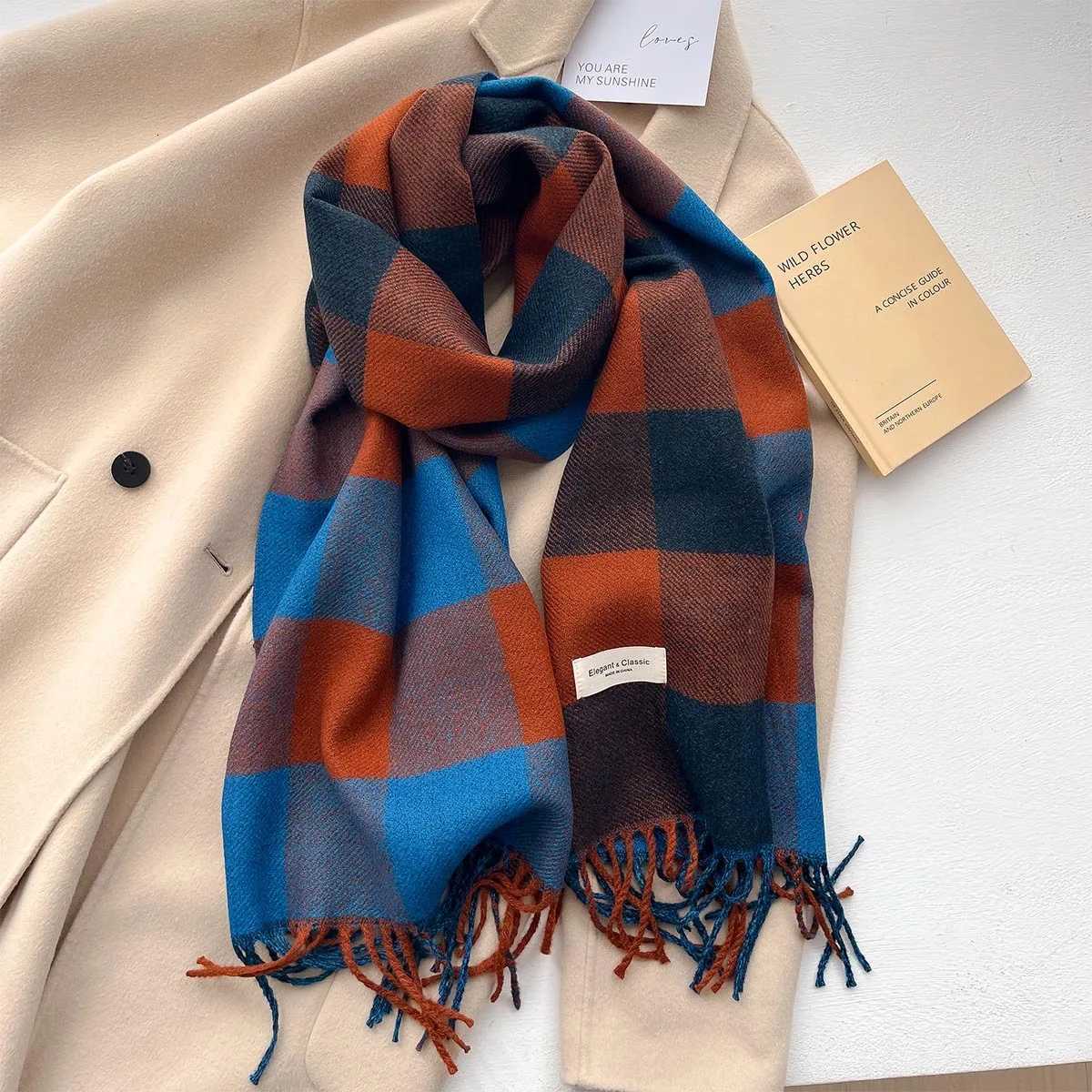 New Fashion Plaid Neckerchi Winter Warm Cashmere Scarf for Wen Girls Long Shawls and Wraps Thick Scarf With ic Tassels G250912