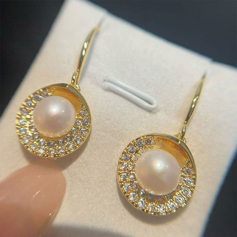 Crystal Circle Pearl Drop Earrings for Women Elegant Rhinestone Hoop Earrings Wedding Party Daily Jewelry Gift